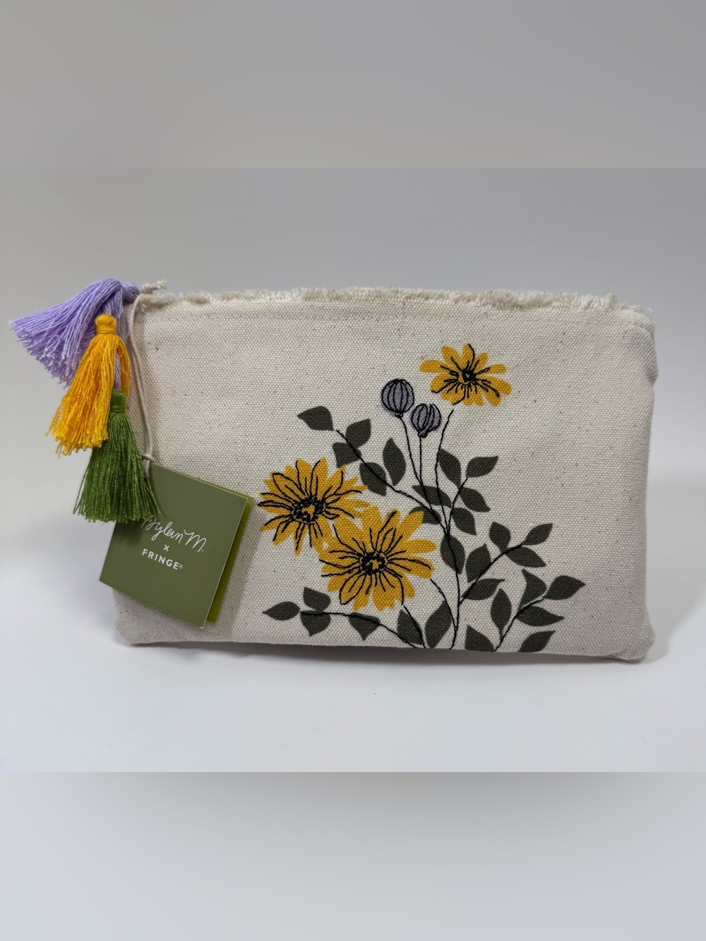 Fringe Studio x Dylan Mierzwinski 3 Daisies Canvas Cosmetic Pouch NWT